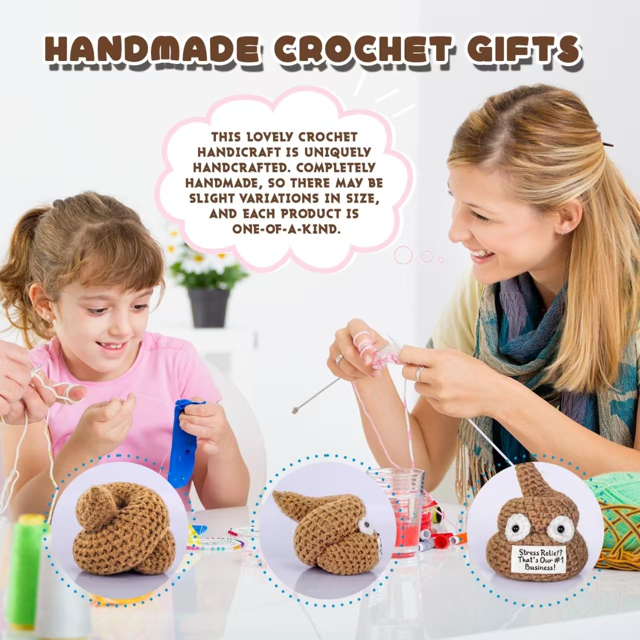 Positive Crochet Poop - Cute Stress Relief Toy - Poo Gag Gifts for Men  Women  Kids  Funny Gift for mature-themeds  Dad  Friends  Brother - White Elephant Gifts for mature-themed  Funny Stocking Stuffers for Men