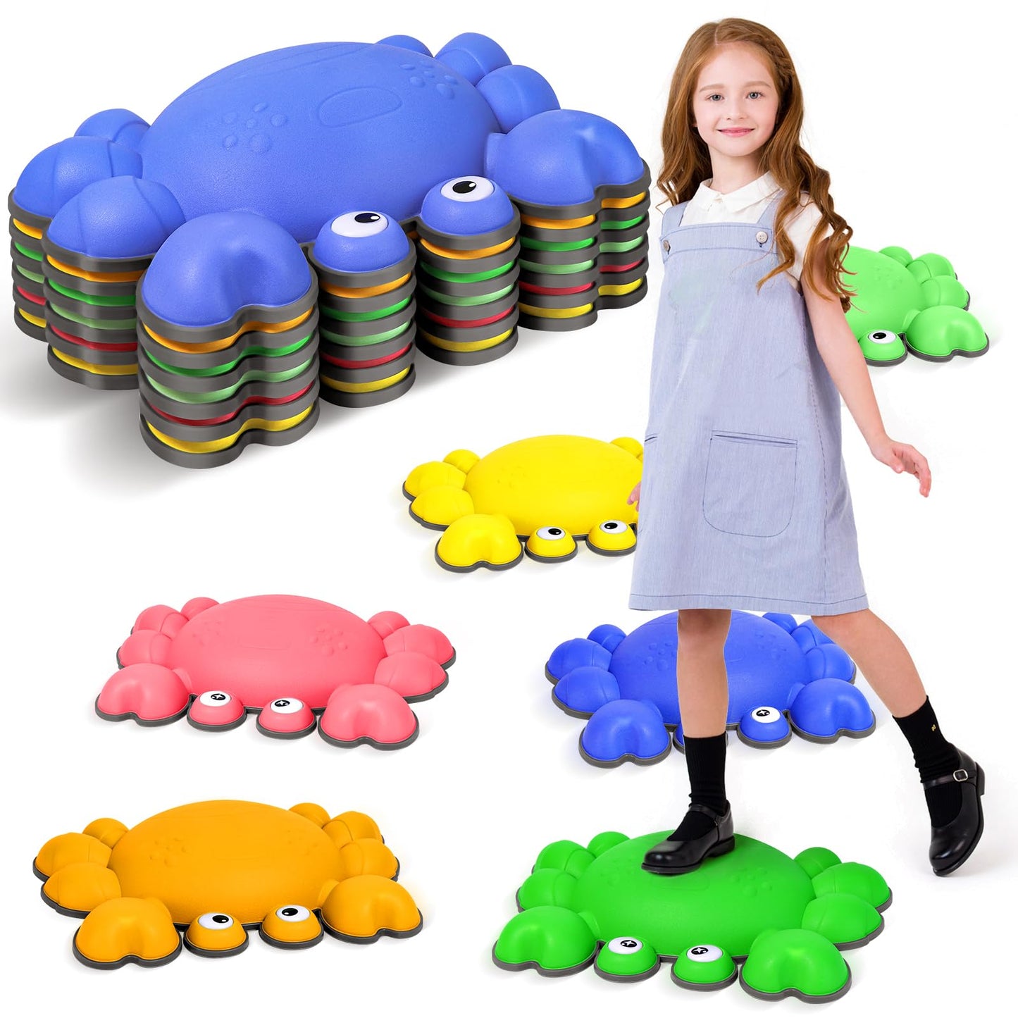 Crab Balance Stepping Stones For Kids, 6Pcs Non-Slip Jumping Step Stones, Toddler Floor River Stones Balance Blocks For Kids Coo