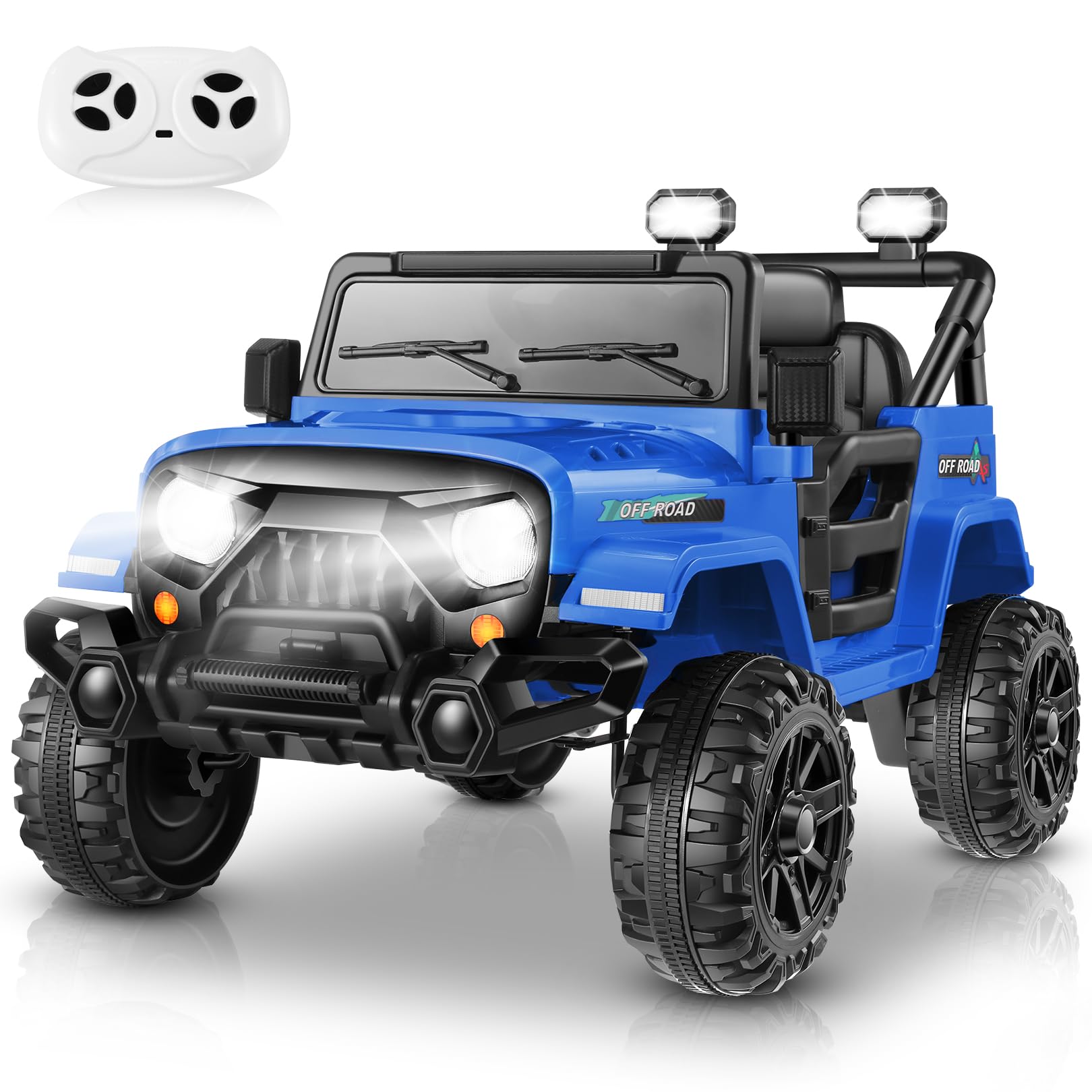 Hikole Ride On Car With Remote Control Toddler Jeeps, 12V Kids Electric Power Car Wheels With Multi-Function Dashboard, Spring Suspension, Led Lights, Battery Operated Vehicles For Boys Grils, Blue