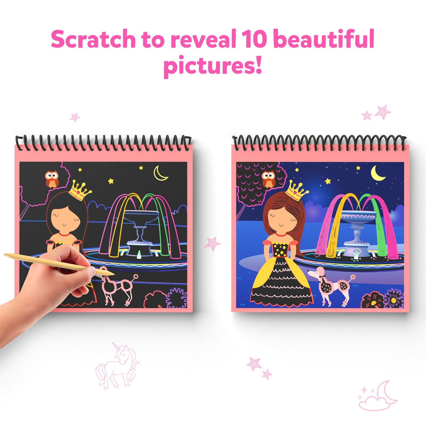 Skillmatics Scratch Art Book For Kids - Unicorns & Princesses, Craft Kits & Supplies, 30+ Scratch Stickers, Travel Toys, Diy Kit, Gifts For Girls & Boys Ages 3, 4, 5, 6, 7, 8
