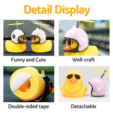 wonuu Rubber Duck Car Ornaments Yellow Duck Car Dashboard Decorations Cool Glasses Duck with Propeller Helmet (Pink Hat White Star-Yellow)