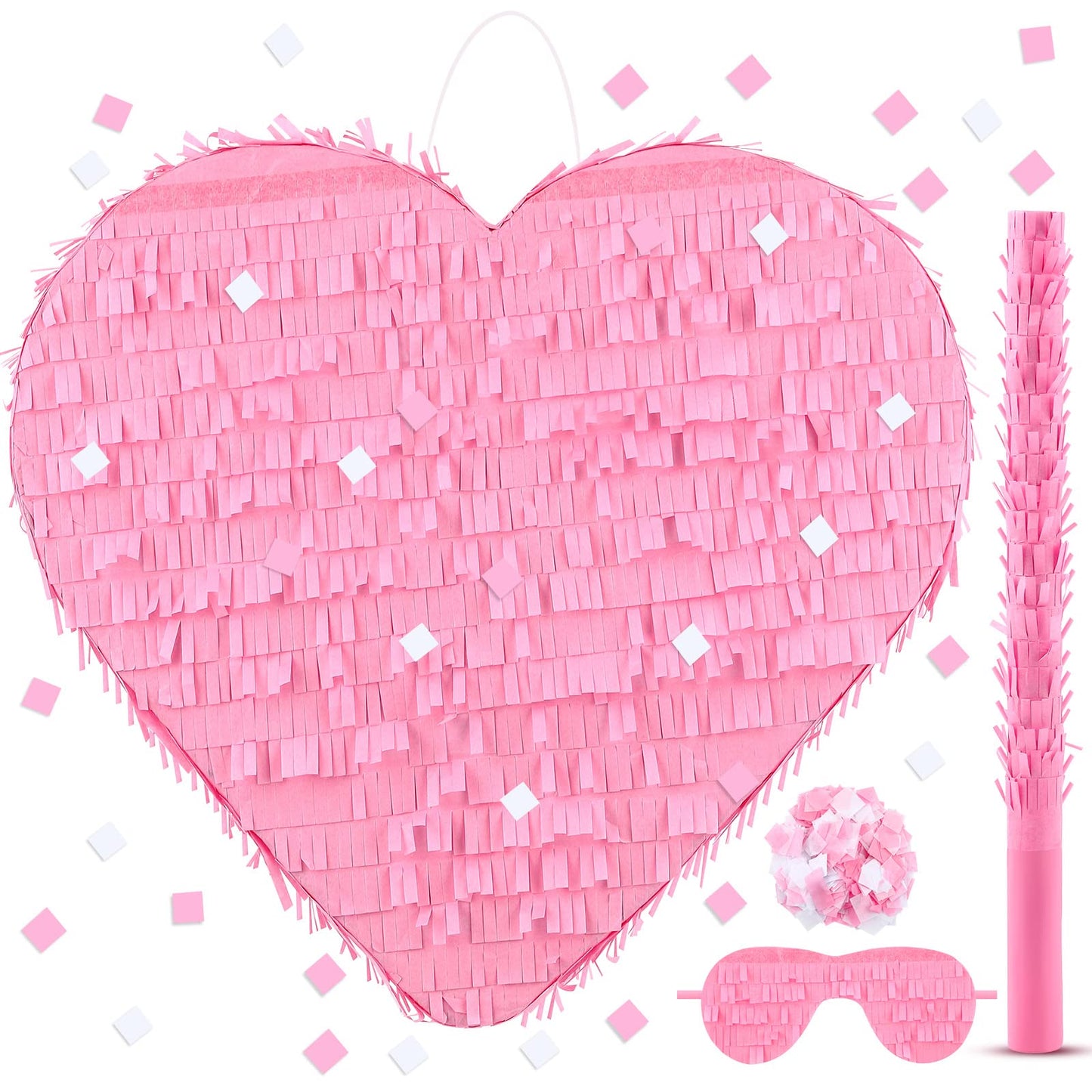 Deekin Pink Heart Shaped Piata Valentines Day Small Piata with Stick Blindfold for Girls Boys Love Birthday Baby Shower Wedding