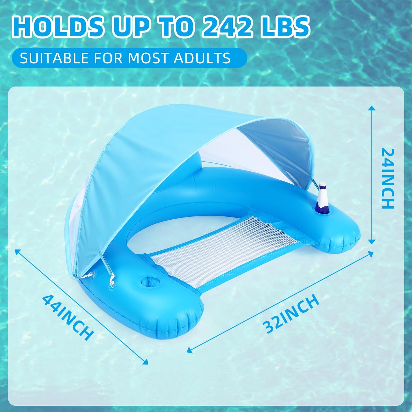 GlikCeil 2 Pcs Large Pool Floats with Canopy for mature-themed  XL Inflatable Floating Chair for Pool Swimming Pool Floats mature-themeds with Adjustable Sun Shade Cup Holder Women Beach Pool Favor(Blue and Pink)