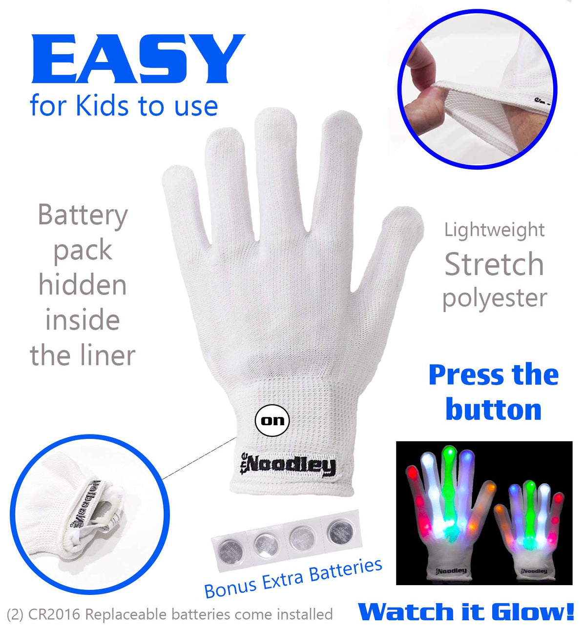 LED Finger Gloves for Kids with 6 Flashing Light Modes for Dance Costume and Party Fun