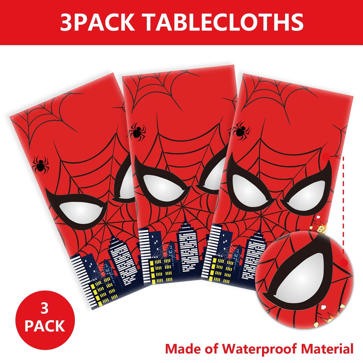 Auroraparty 3Pcs Spider Birthday Party Tablecloth Hero Table Cover Birthday Party Decorations Large Plastic Disposable Birthday