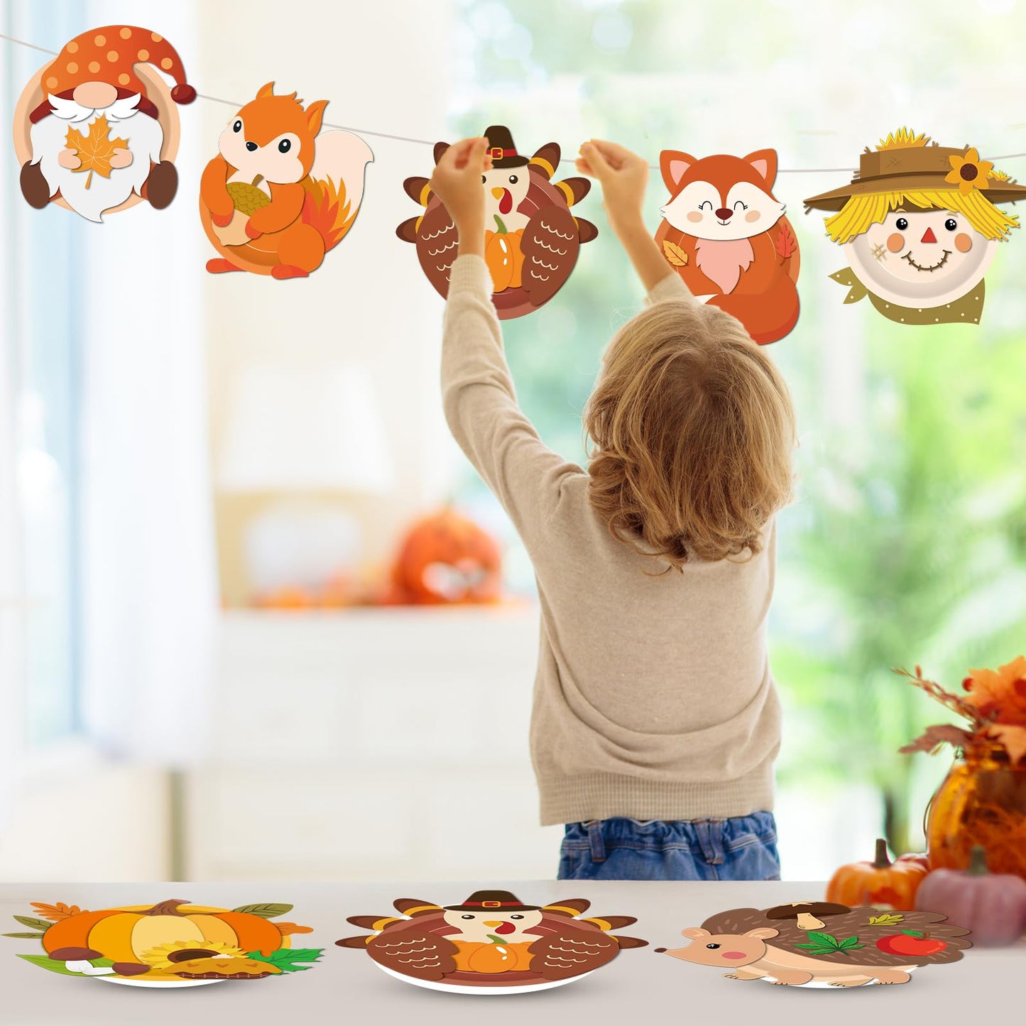 32 Sets Fall Craft Kits Autumn Party DIY Plate Art Craft Kits Fall Thanksgiving Educational Craft Decorations Make a Pumpkin Tur