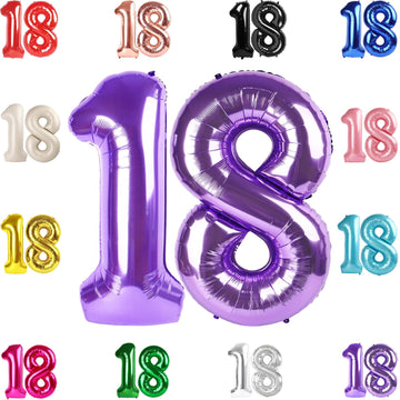 18 Balloon Number, Purple Number 18Th Birthday Balloons 40 Inch, 18 Years Old Purple Birthday Decorations For Boys Girls, 18Th A