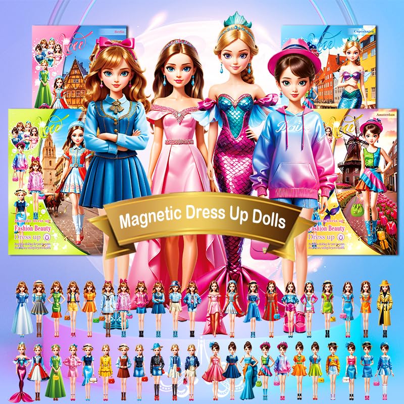 Magnetic Dress Up Dolls,Magnetic Doll Dress Up Kits Magnetic Paper Dolls Pretend Play Set For Girls Ages 4 Years Up Kids Travel