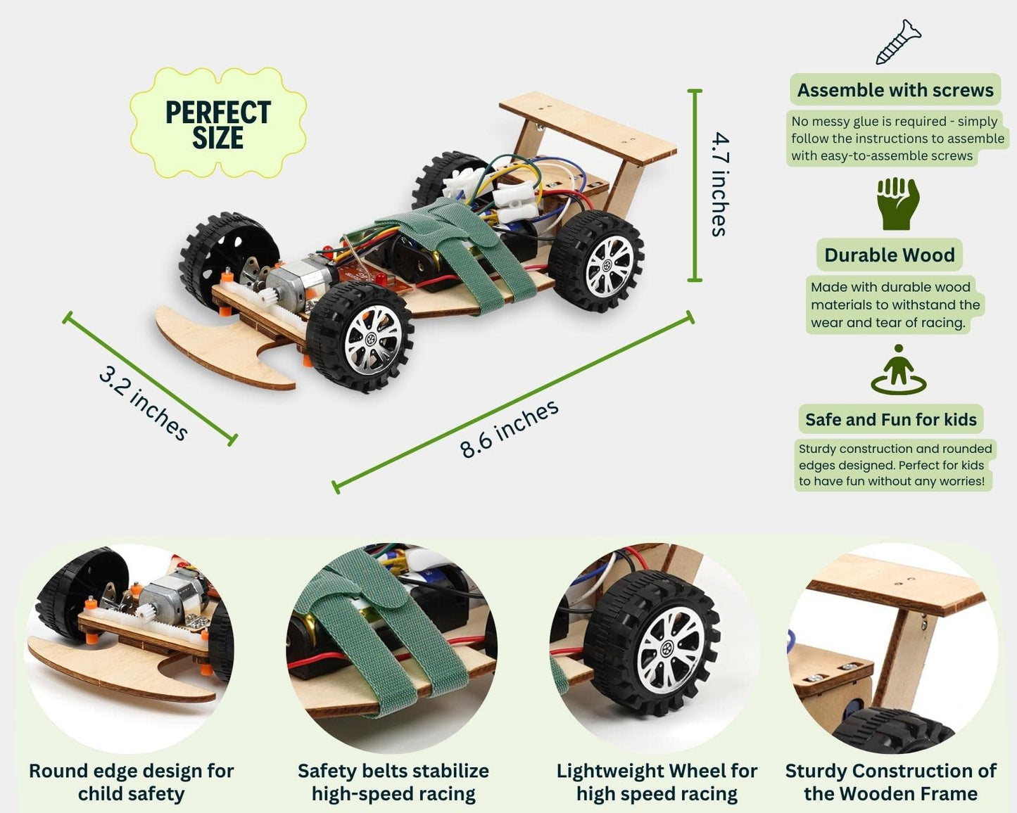 Pica Toys Wooden Wireless Remote Control F1 Racing Car Science Kit To Build (Green), Stem Project For Kids Aged 9 10 11 12 13, Science Building Kit Gift For Boys And Girls