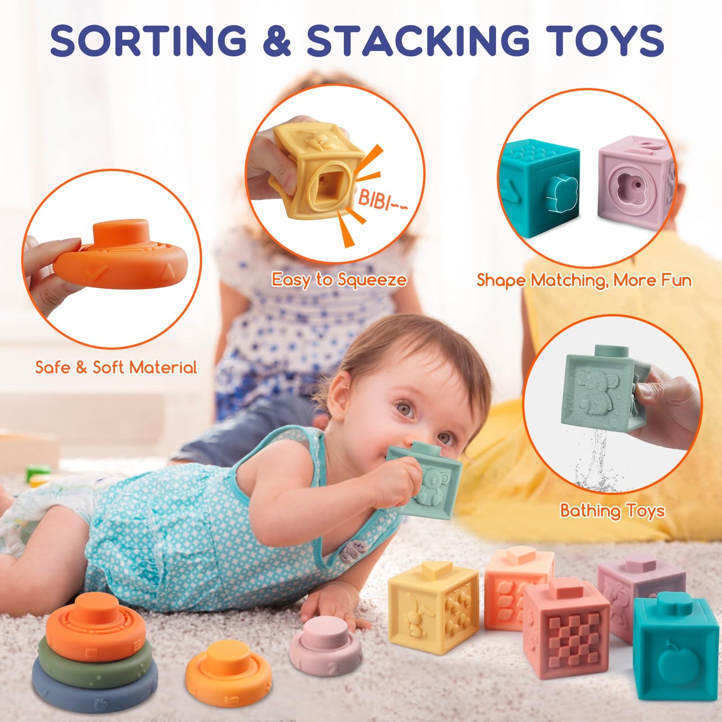 Montessori Baby Toys For 1+ Year Old - Sorting Stacking Learning Toys 6 To 12 Months, Wooden Building Blocks, Xylophone Musical,