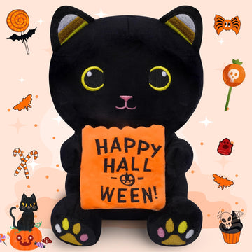 Mufeiruo Halloween Plush,8 Inch Halloween Cat Stuffed Animal,Halloween Black Cat Plushie With Pocket For Kids,Halloween Cat Plush,Gift For Halloween Boys Girls,Halloween Party Favors Decor