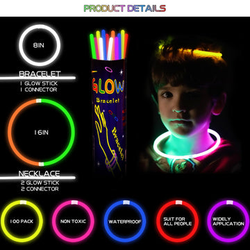 Yofobu Blue Glow Sticks Bulk Light Up Bracelet Glow Necklaces With Connectors 50Ct 8' Glowsticks Neon Party Supplies For Christmas New Year Vanlentines Day July 4Th Wedding Gender Reveal