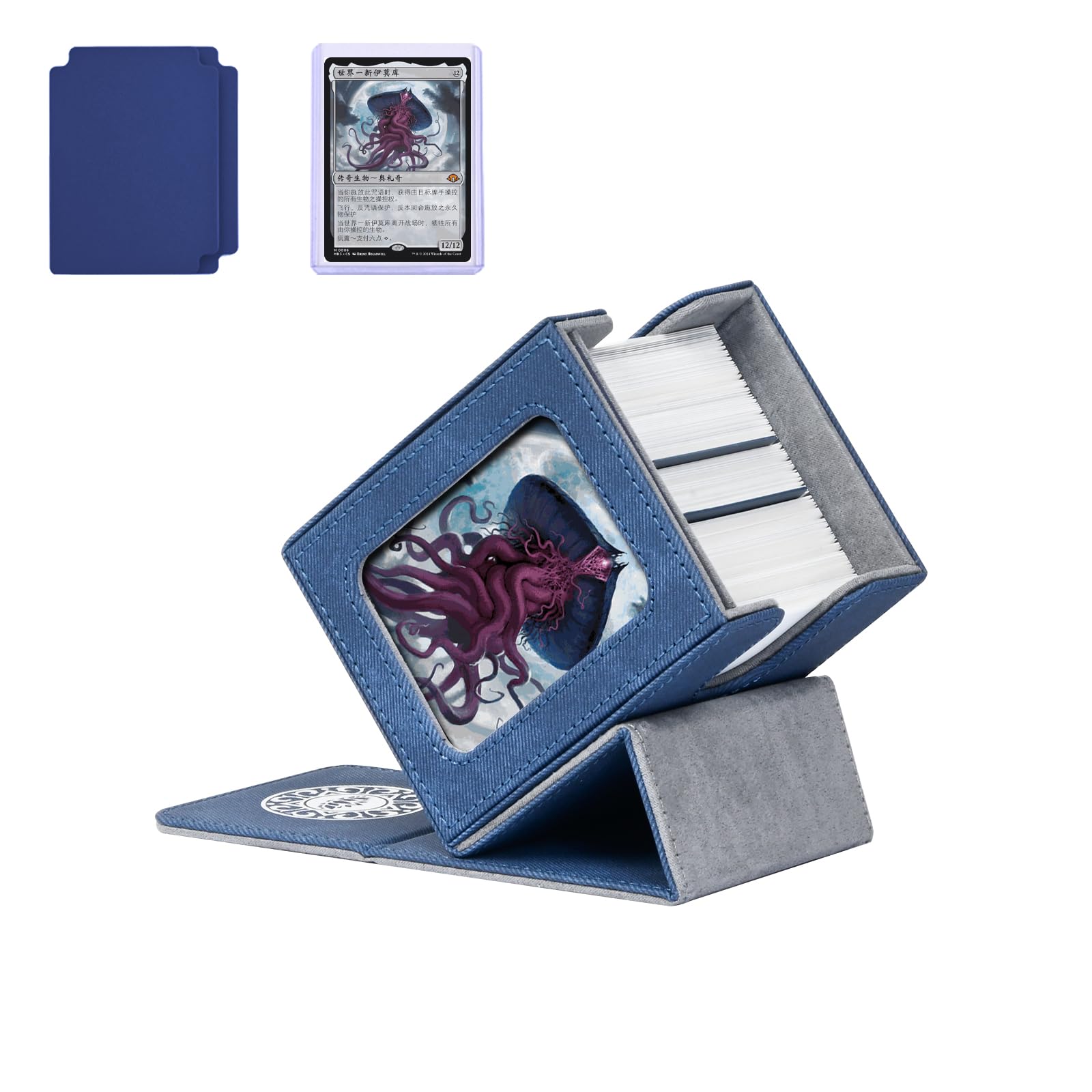 Infinity Guard Card Deck Box for MTG with Commander Display for 100+ Double Sleeved Cards  Magnetic Card Storage Box Fits for TCG Sports Trading Cards (Blue Purple&Grey)