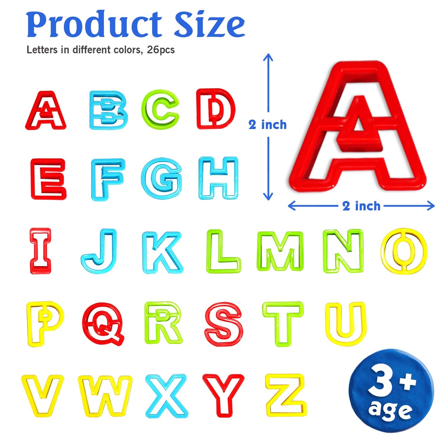 RIMOBUL Alphabet Dough Cutter Kit - 26 Capital Letters, Non-Toxic, 1-2 inch, Multicolored Clay Tools Set