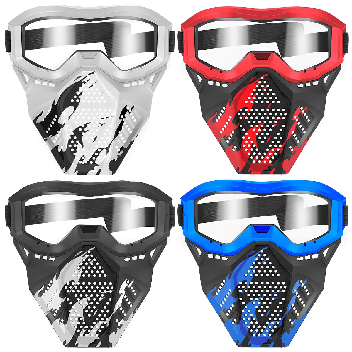 Pokonboy 4 Pack Tactical Mask For Kids, Safety Goggles Compatible With Nerf Rival, Apollo, Zeus, Khaos, Atlas, & Artemis Blasters Age 8+ Years Old