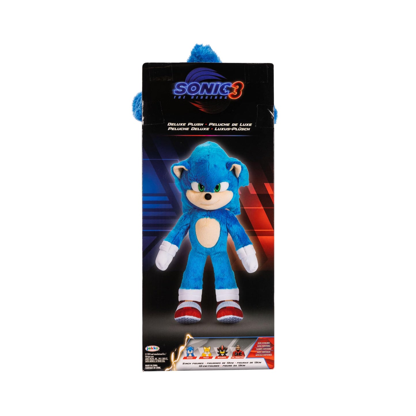 JAKKS Pacific Sonic 3 The Hedgehog Deluxe Soft Toy - 33cm Blue Plush - Realistic Details - Collectible - Model 424714