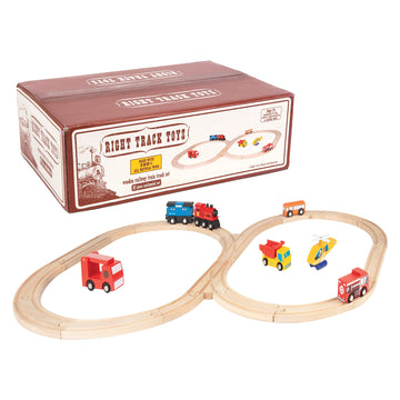 Right Track Toys Wooden Train Track Set - 52 Pieces, 18 Feet, Compatible with Major Brands, Large Size, 100% Wood