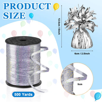 24 Pcs Balloon Weights Metallic Anchor Balloon Holder for Helium Balloons Heavy Table Weights and 1 Roll Iridescent Crimped Ribb