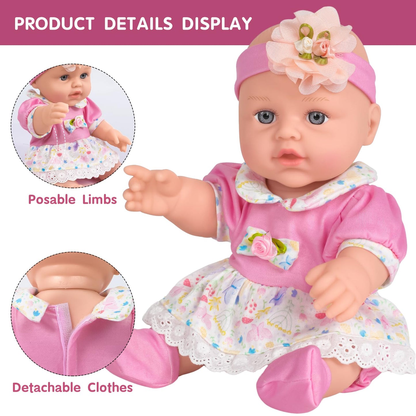 Zqdoll Baby Dolls, 12 Inch Realistic Baby Dolls With Accessories And Clothes Playset, Eyes Open Cute Face Baby Doll With Bottle,