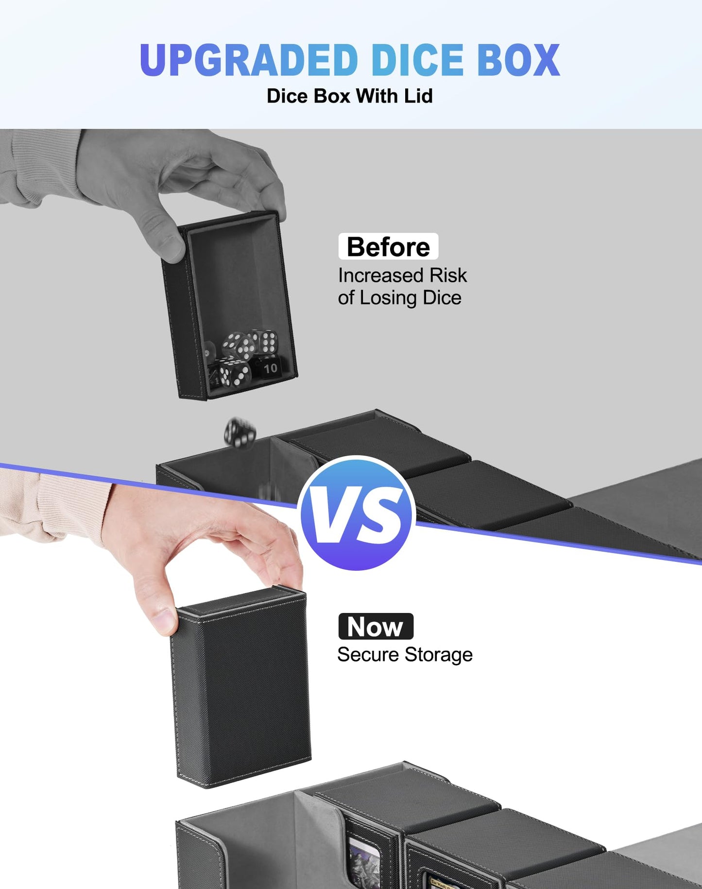 UAONO Card Storage Box for Trading Cards  5 in 1 Card Deck Case with 4 Pcs Small Commander Deck Box  Large Card Box for MTG/TCG/PTCG Magic Sports Cards Game Playmat (Black  Gray)