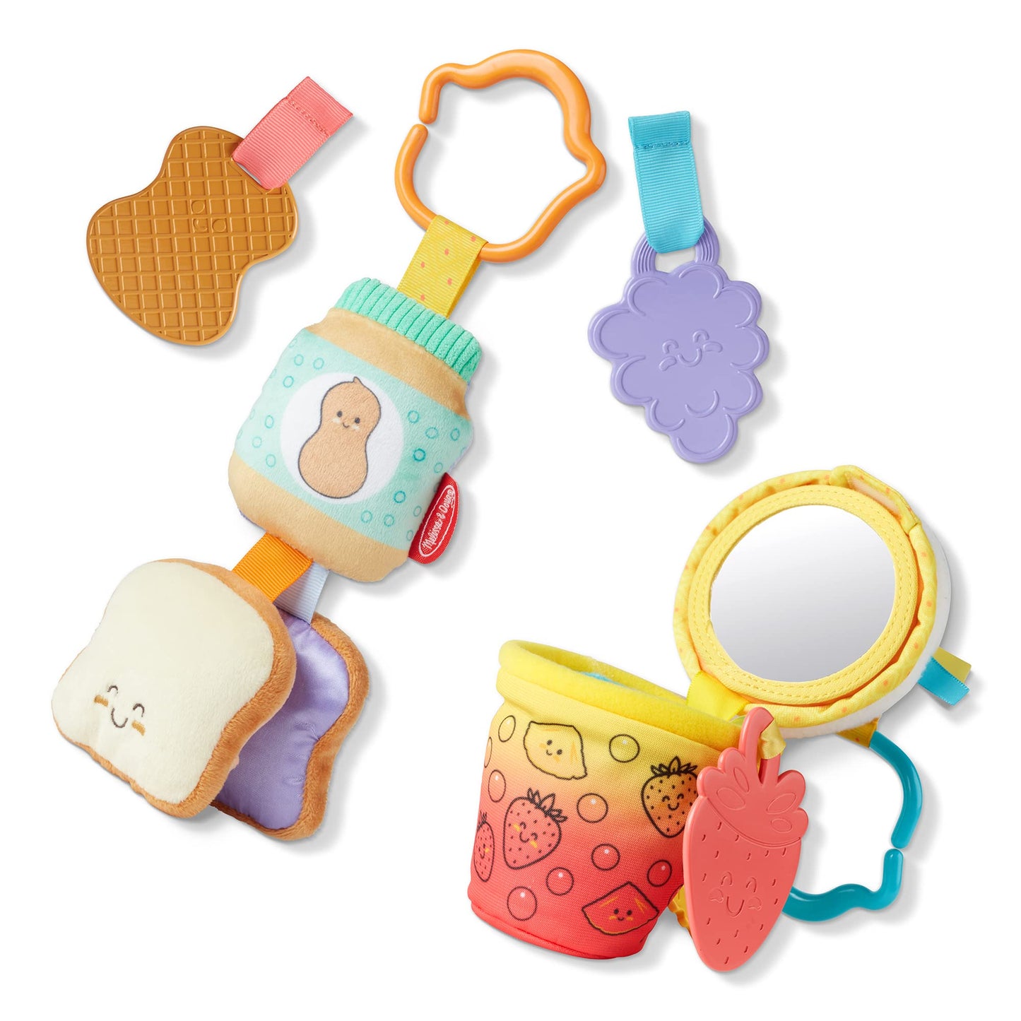 Melissa & Doug Multi-Sensory Take-Along Clip-On Infant Toy 2-Pack (Pb&J And Bubble Tea)