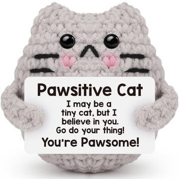 Crochet Cat Easter Basket Stuffers Mini Positive Crochet Cat Birthday Gifts For Mom Grandma Dad Grandpa Daughter Son Uncle Aunt,