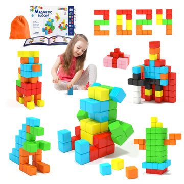 40Pcs Magnetic Blocks For Toddler Toys, Large Magnetic Cubes Building Blocks Classroom Must Haves, Stem Preschool Montessori Sensory Magnet Toys For 3 4 5 6 Year Old Boys And Girls