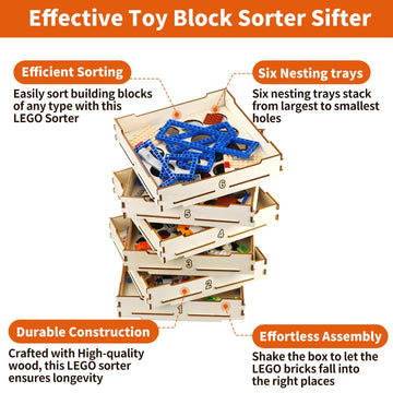 6 Tray Sorter Sifter Box Used For Lego, Storage Sorter Brick For Lego Blocks, Gift For Lego Lover, Gift For Teens And Adults, 5