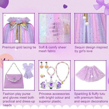 Meland Princess Dress Up Clothes For Little Girl, 11Pcs Princess Cape With Crown, Princess Dresses For Girl 3-8 Birthday Gift