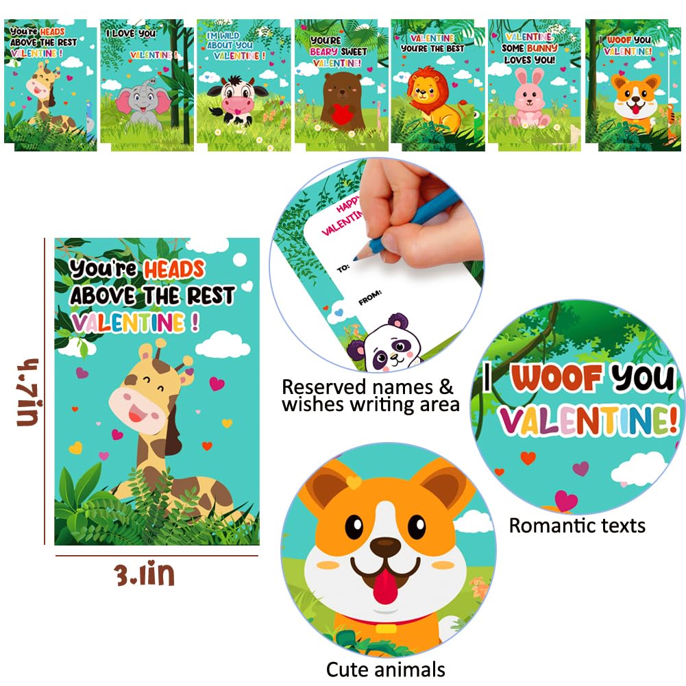 Lukbera 28Packs Valentines Day Greeting Cards With Stuffed Animals Keychains, Small Plush Animals Toys Bulk For Kids Valentines