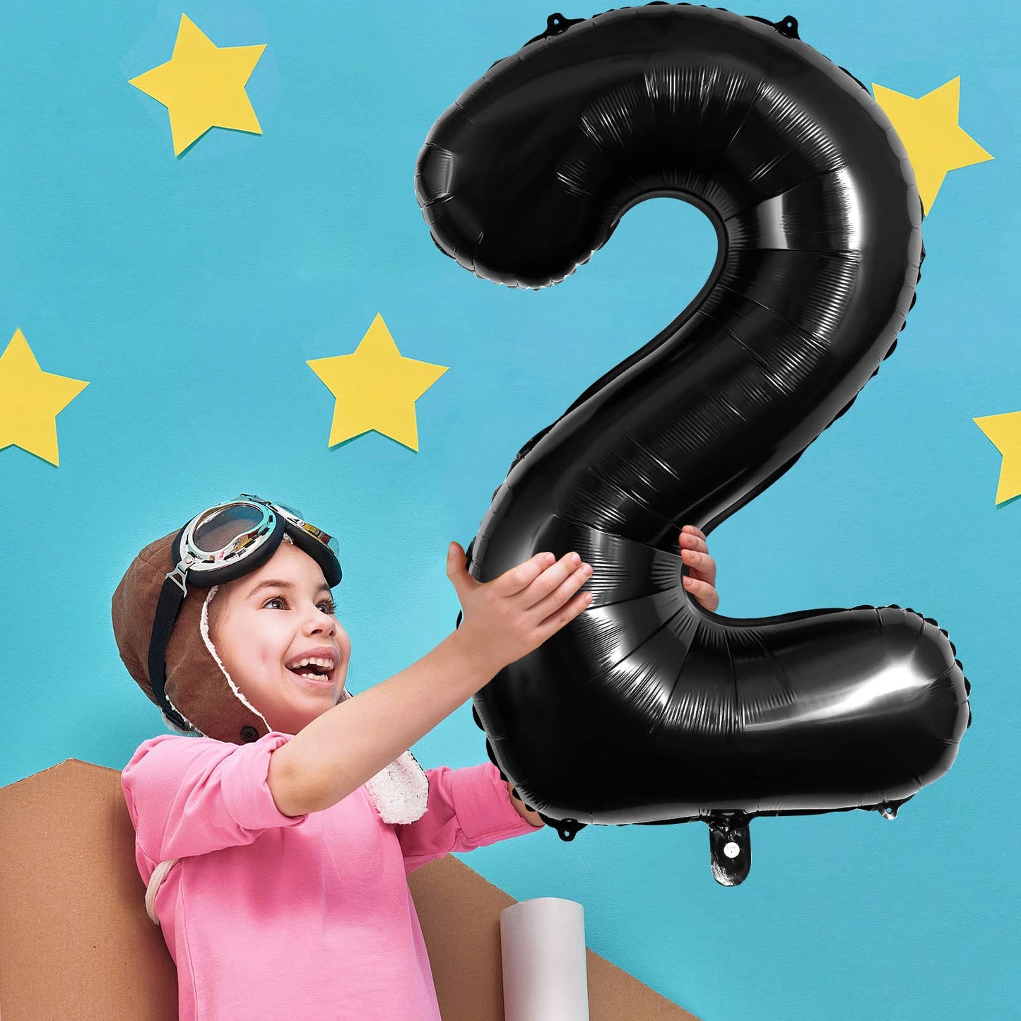 Large Black Number 2 Balloons, 40 Inch Foil Balloons, Giant Number Balloons For Women/Men Birthday Party Anniversary Celebration