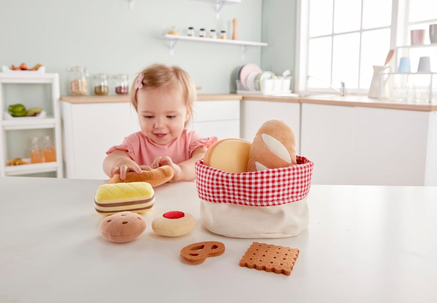 Hape Toddler Bread Basket |Soft Pretend Food Playset for Kids, Bread Toy Basket Includes Toast, Jam Cookie, Cake, Soda Biscuit a