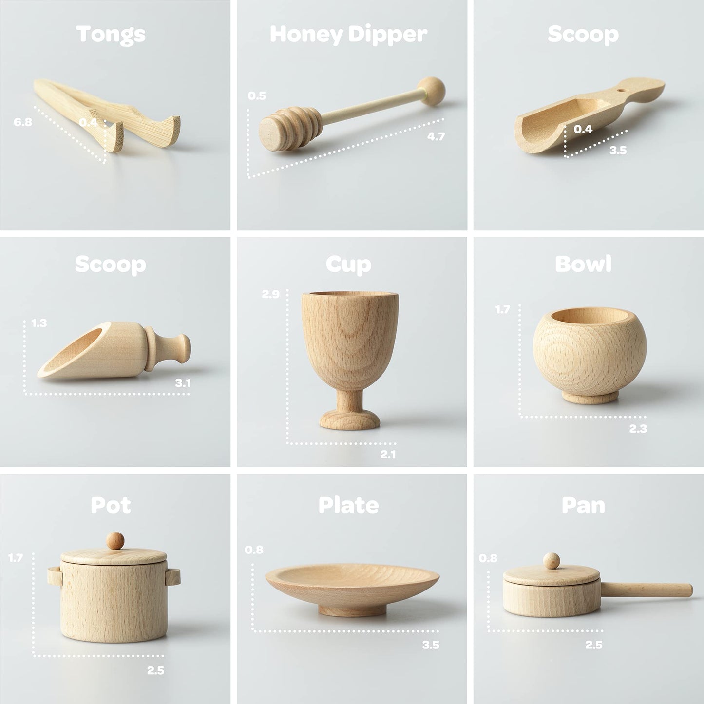 Blue Ginkgo Sensory Bin Tools – Montessori Fine Motor Skills Learning Set For Toddlers And Kids Pretend Play [9 Pc] Kitchen Wooden Set With Scoops, Bamboo Tongs