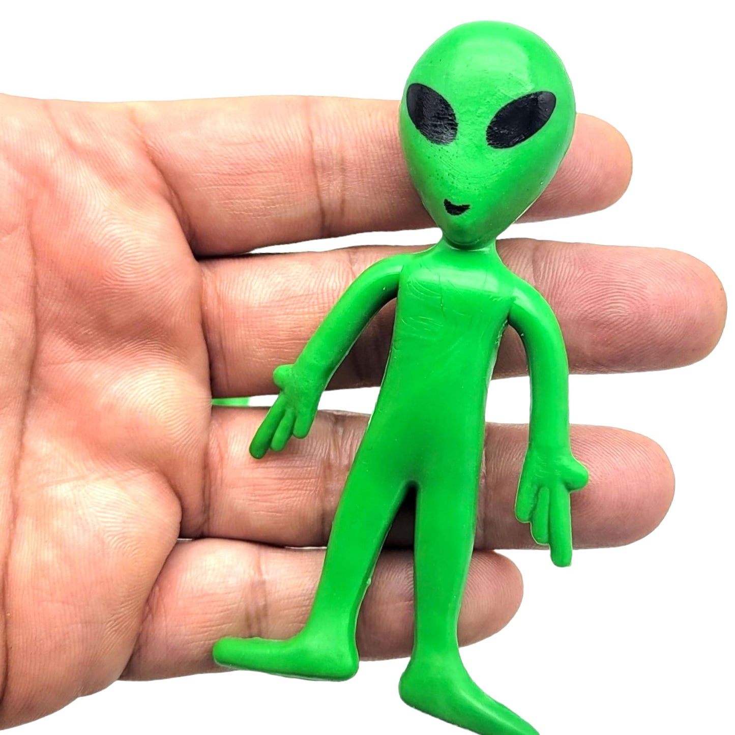 Zugar Land Bendable Green Alien 3.75''. Figure Toys (12 Pack) Flexible Rubber Figures Sensory Stress Relief Fidget Toys. Great P