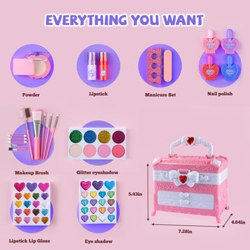 Kids Makeup Kit for Girl 66Pcs Girl Makeup Kits, Kids Washable Makeup Girls Toys Real Girl Makeup Sets for Kid Children Little G