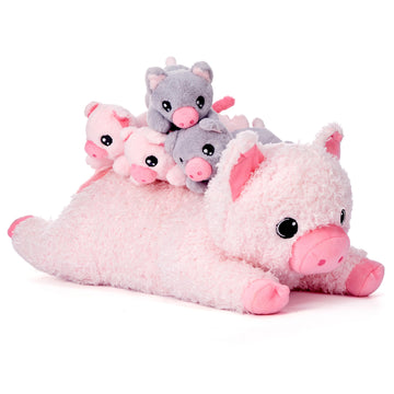 Earthsound Pig Mommy Stuffed Animal Mom And Baby Plush Toy, Cute 16'' Soft Fluffly Mama Family Set Huggable Cuddly Toy With Mini
