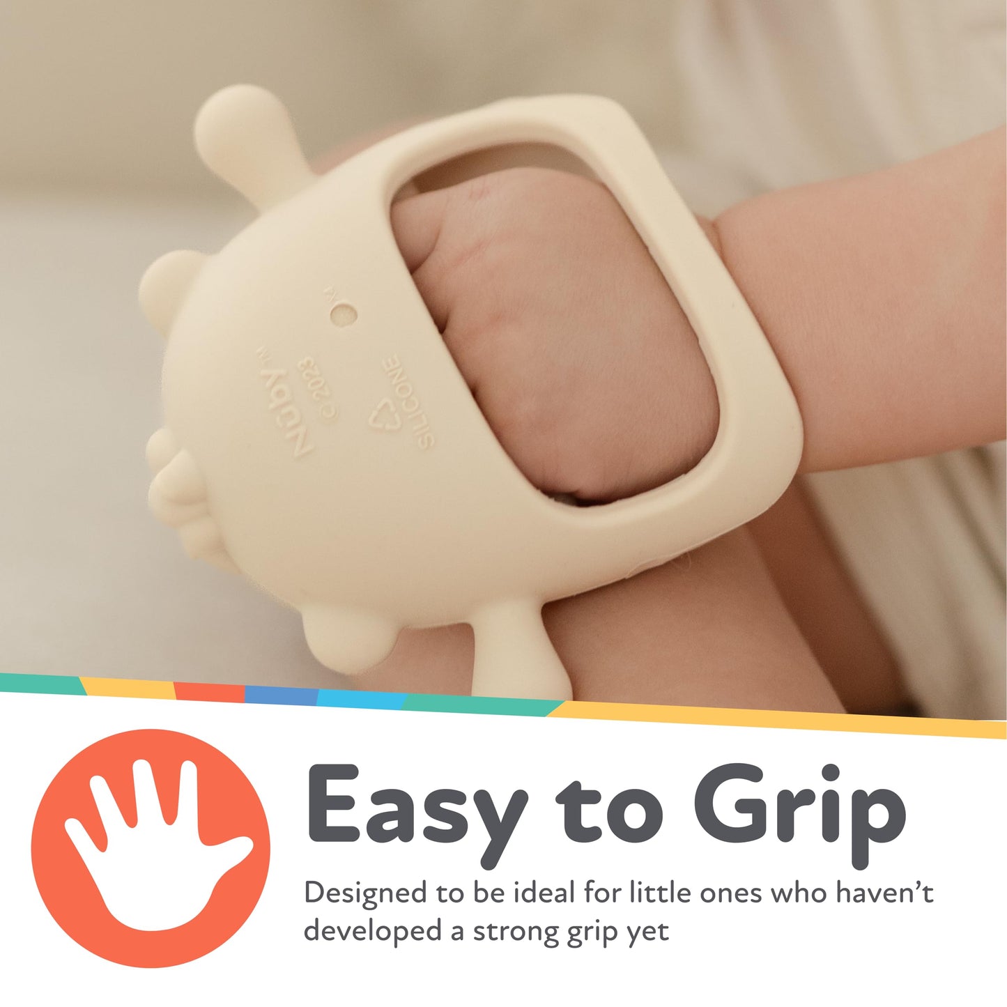 Nuby Silicone Wrist Teething Mitten - Baby Teether Ring - 3+ Months - Provides Teething Relief for Babies and Toddlers - Brown M