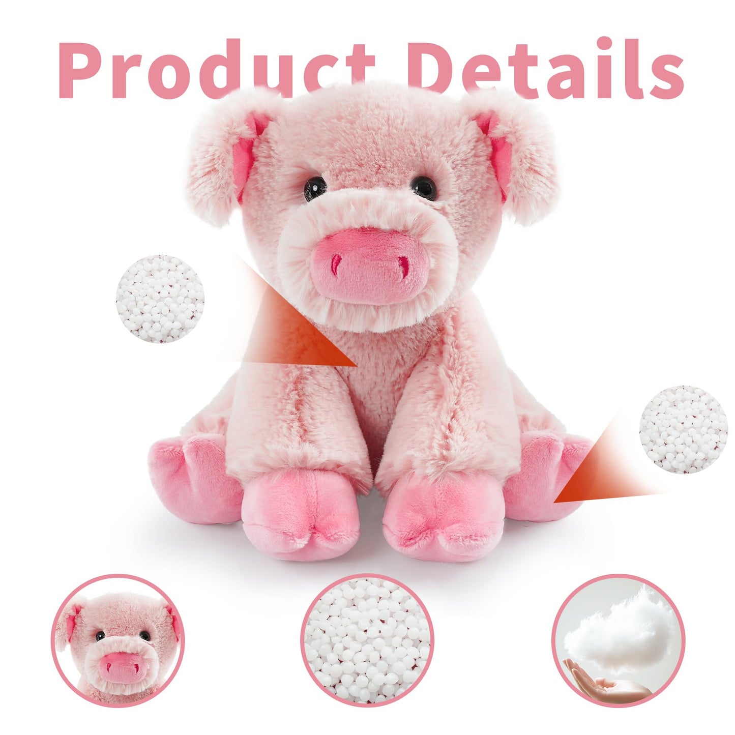 Stuffed Pig Sitting Toys Plush Animal  Realistic Animal Characters Stuffed Filled in Limbs 8.5 Inch Soft Huggable Gifts for Kids with Stuffed Animals Birthday Gift for Girls Boys