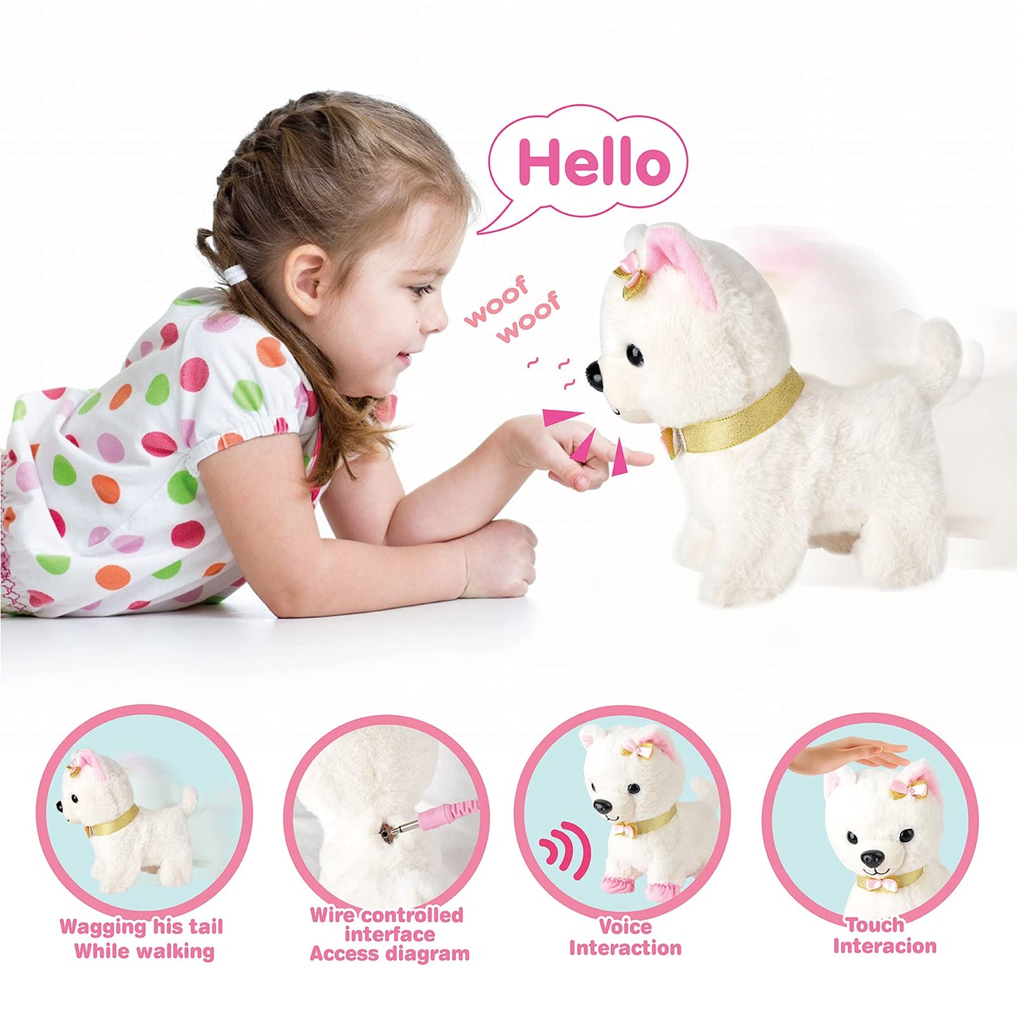 Electronic Walking Plush Dog Toy with Remote Control Leash  Realistic Interactive Puppy Pet Dog  Walking  Barking  Wagging Tail & Nod Head  Includes Puppy Accessories  Gifts for 3-6 Year Boys Girls
