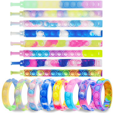 16 Pcs Pop Bubble Bracelet Fidget Toys, Pop Wristband Fidget Bulk Toy For Party Favors Halloween Christmas Valentine Gifts Students Gifts Easter Egg Basket Stuffer Classroom Prizes Goodie Bag For Kids