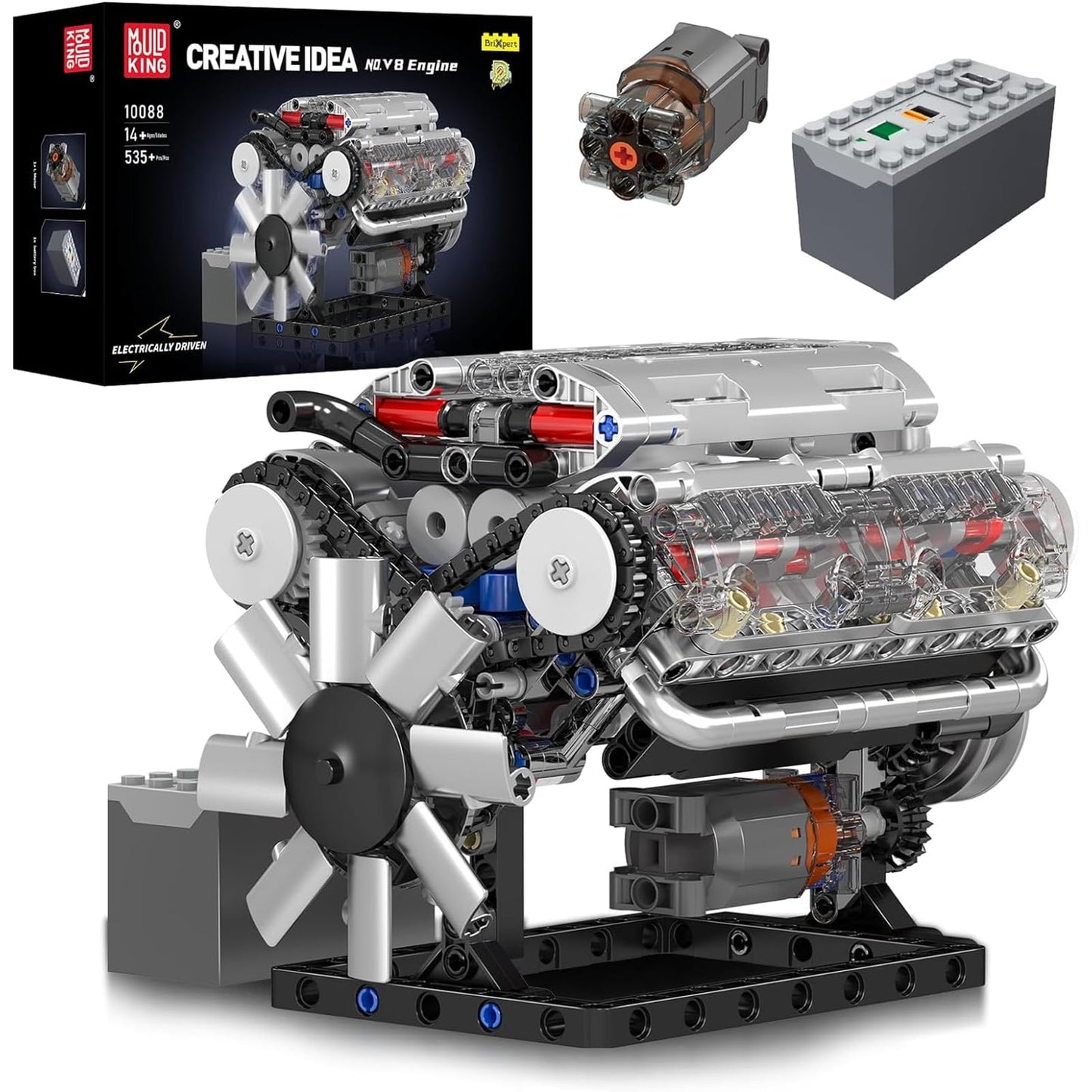 Mould King V8 Engine Building Blocks Set, 535 Pcs Plastic Model Kit with Battery and Motor for Adults and Kids, Model 10088