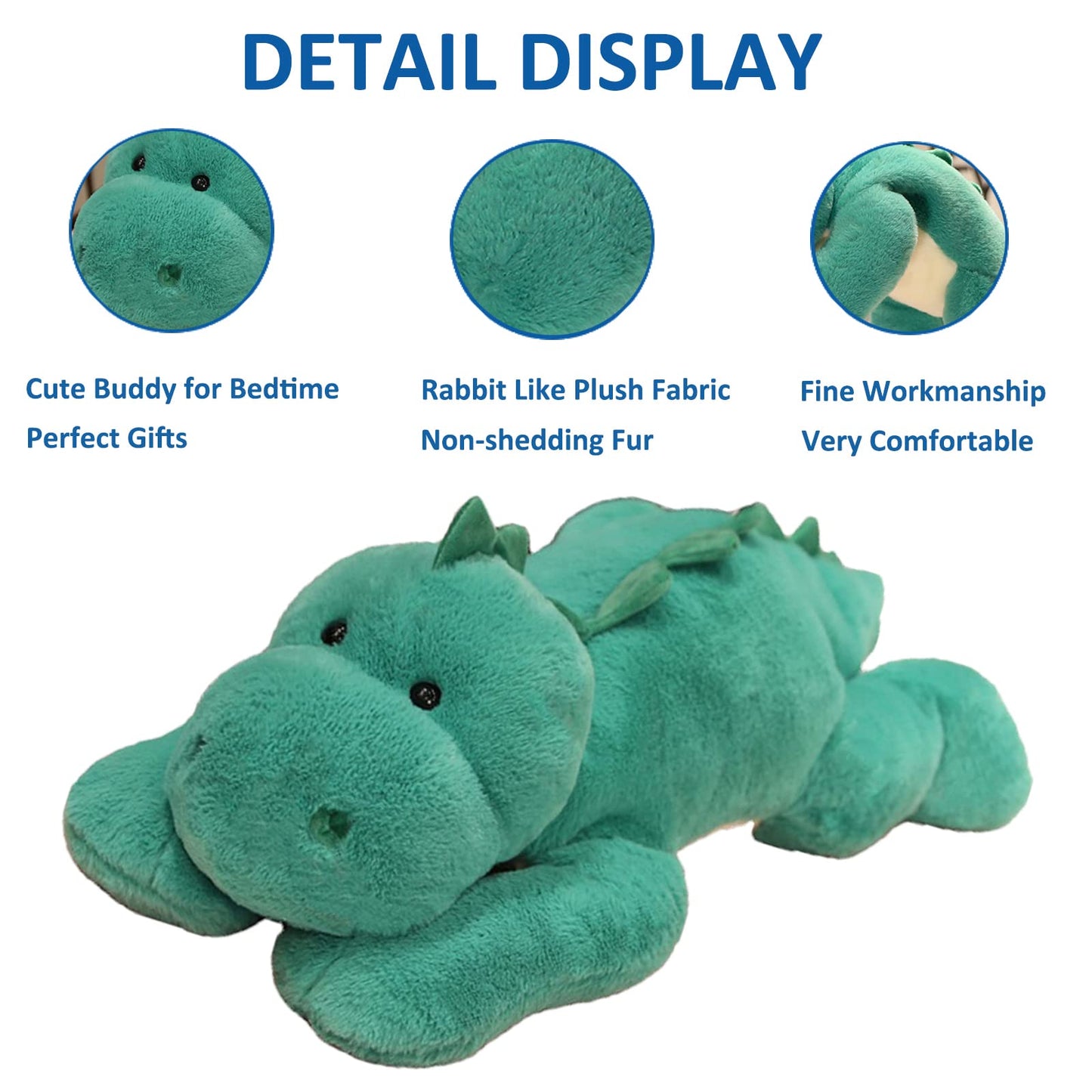 Hronsa Weighted Dinosaur Plush Toy, 11.8in Green Stuffed Animal for Kids & Adults, Soft Plush Material, Model Hronsa023