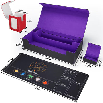 AFIING MTG Deck Box 6 In1 with MTG Playma enhanced Card Storage Box with 5 Pcs MTG Deck Box Holds 2400+ Trading Cards  Large TCG Card Deck Case for Magic Yugioh Sports Cards (Black&Purple)