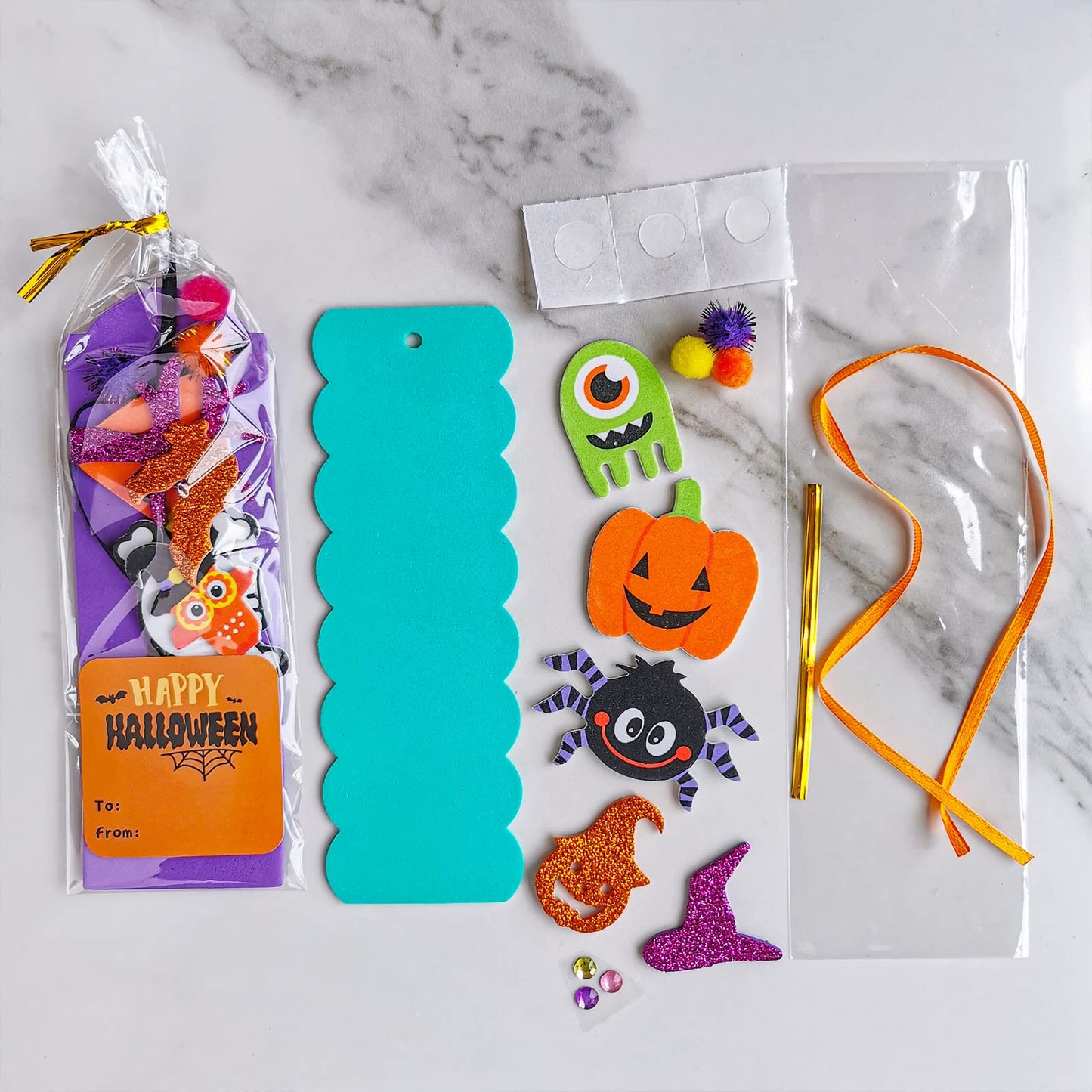 Winlyn Halloween Craft Kits - 36 Sets DIY Foam Stickers, 6" Long - Orange, Yellow, Green, Purple, Black - Perfect for Kids Classroom Activities