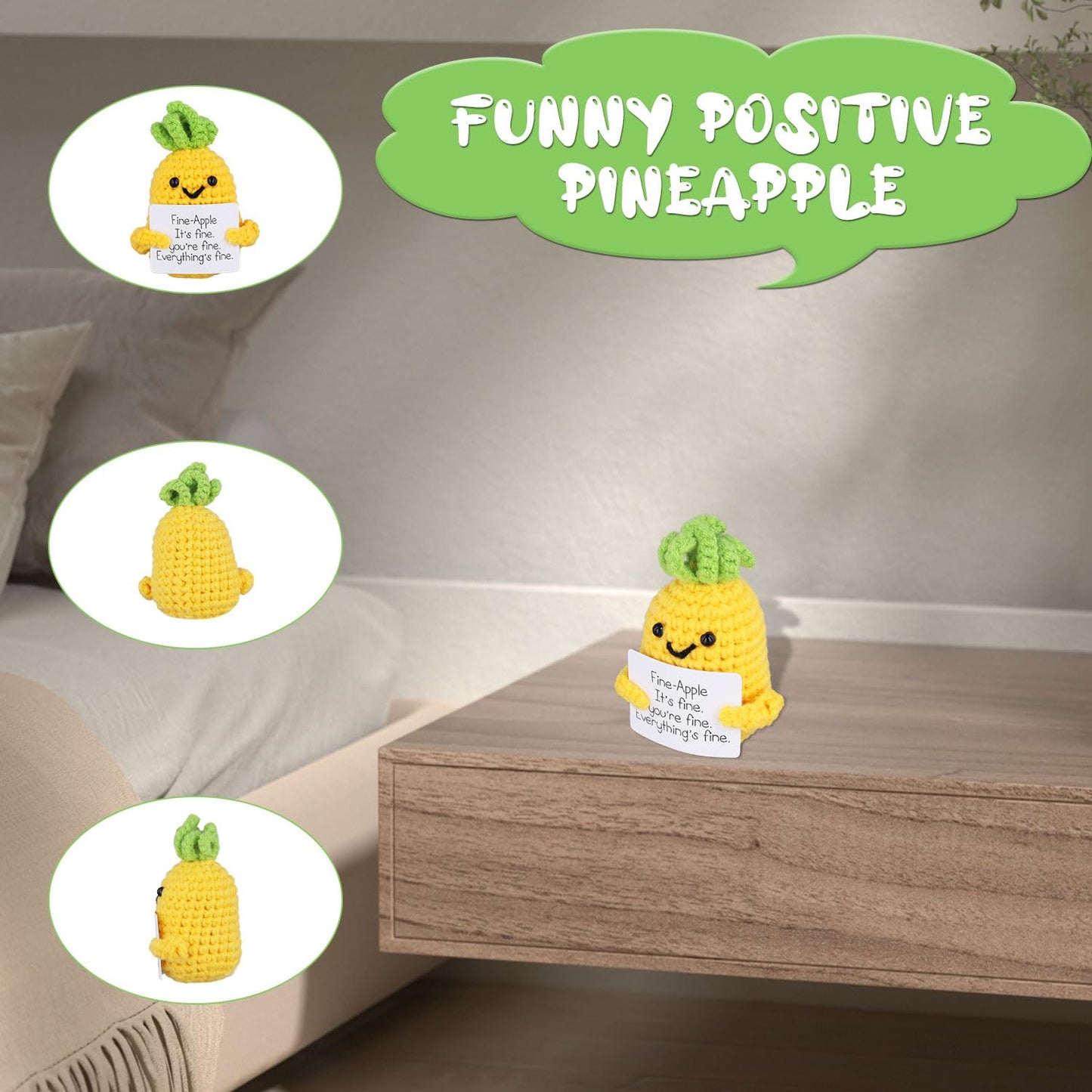 2Pcs Funny Positive Pineapple, 2.76 Inch Knitted Crochet Pineapple Doll Creative Emotional Support Pineapple With Encouragement Card Positive Potato For Party Decor Gift