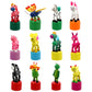 Nuobesty 12Pcs Kids Wooden Push Up Toys Kids Finger Puppets Wood Animal Figurines Press Base Thumb Puppets Animal Party Favors