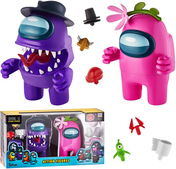 P.M.I. Among Us Crewmate Figures With Stampers (2) - 6.7-Inch Red & Yellow Toy Figures, 10 Hidden Accessories, Party Favors & Playable Collectibles