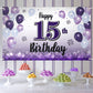 LASKYER Happy 15th Birthday Decorations,15th Purple Balloon Large Birthday Banner Backdrop Sign,Cheers to Fifteen Years Old Bday