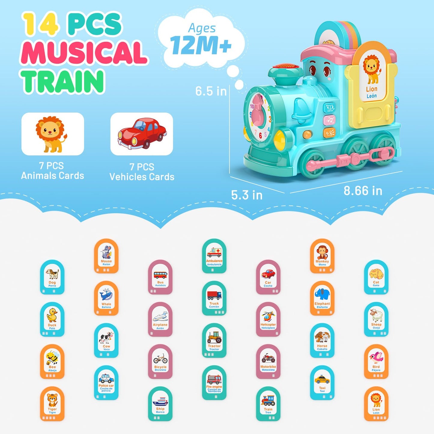 Hot Bee Talking Flash Cards For Toddlers,Learning Toys For 1 2 3 4 5 6 Year Old Boys,Montessori Toys,24-In-1 Multi Musical Train