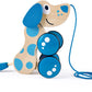 Hape Walk-A-Long Puppy Wooden Pull Toy | Push Pull Toy Puppy For Toddlers Can Sit, Stand And Roll. Rubber Rimmed Wheels For Easy Push And Pull Action, Blue